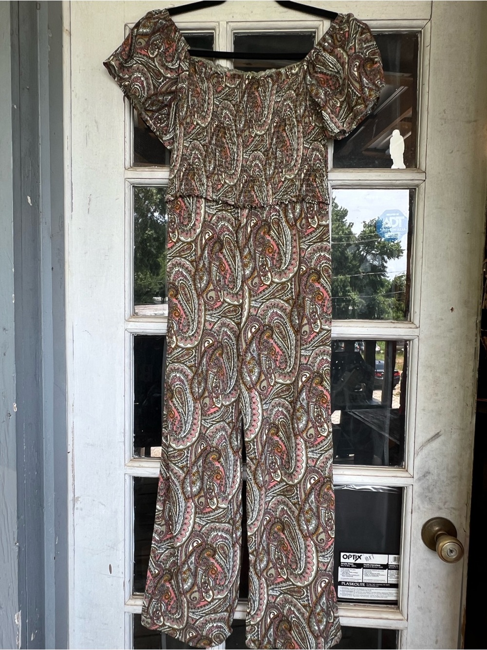 Boho Paisley Off-Shoulder Wide Leg Crop Jumpsuit in Multicolor size xxs